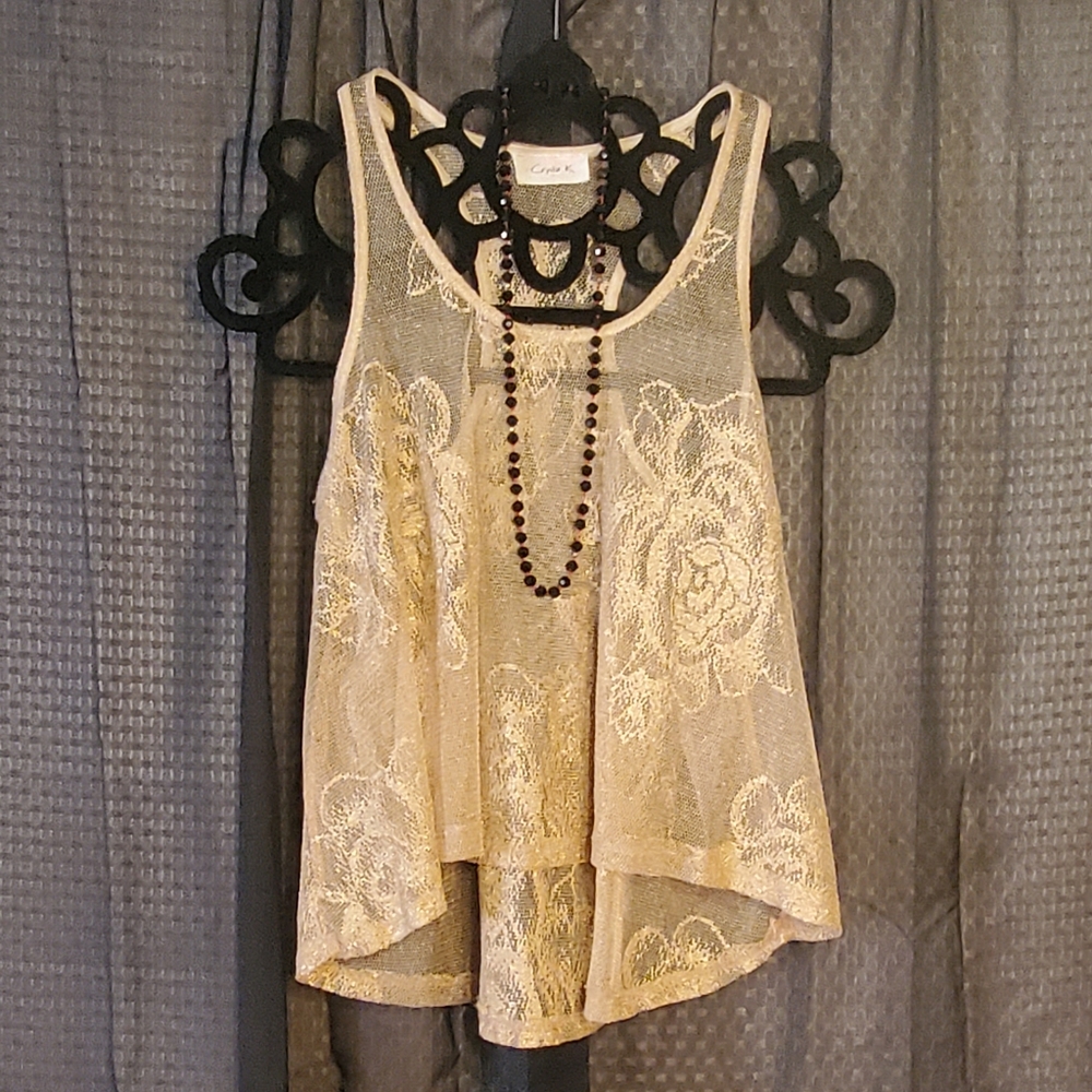 Golden lace tank